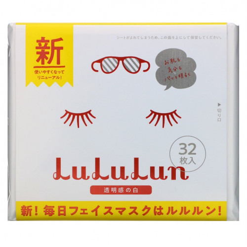 Lululun, освежение, чистая кожа, белая маска для лица, 32 шт, 500 мл (16,9 жидк. унции)