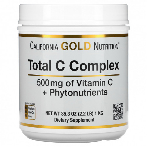 California Gold Nutrition, Total C, комплекс с витамином C + фитонутриенты, 500 мг, 1 кг (2,2 фунта)