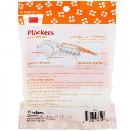 Plackers, Orthopick, зубочистки с нитью, 36 шт.