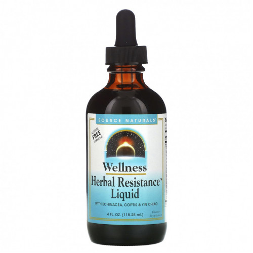 Source Naturals, Wellness, травяная жидкость для повышения устойчивости с эхинацеей, коптисом и инь цзяо, без спирта, 118,28 мл (4 жидк. Унции)