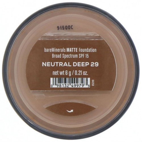 bareMinerals, Matte, тональная основа, SPF 15, оттенок «Нейтральный темный 29», 6 г