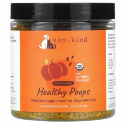 Kin+Kind, Healthy Poops, добавка для здорового пищеварения, с тыквой и семенами льна, для собак и кошек, 1134 г (4 унции)