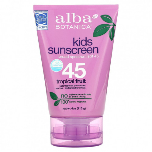 Alba Botanica, Детский солнцезащитный крем, тропические фрукты, SPF 45, 4 унции (113 г)