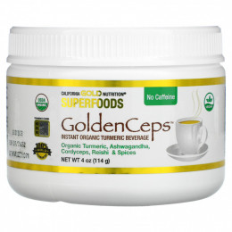 California Gold Nutrition, SUPERFOODS, GoldenCeps, органическая куркума с адаптогенами, 114 г (4 унции)