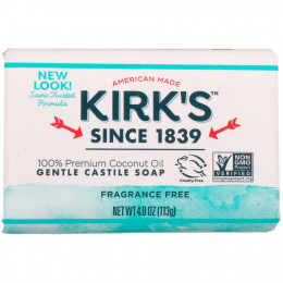 Kirk's, Gentle Castile Soap Bar, Fragrance Free, 4 oz (113 g)