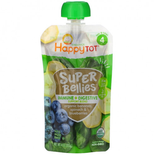 Happy Family Organics, Happy Tot, Super Bellies, органические бананы, шпинат и черника, 4 унции (113 г)