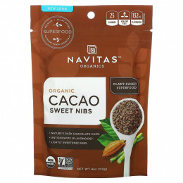 Navitas Organics, Натуральная крупка из сладкого шоколада, сладкая какао-крупка, 4 унции (113 г)