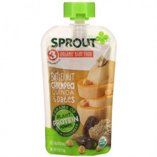 Sprout Organic, Детское питание, Этап 3, Мускатная тыква, нут, киноа, финики, 4 унц. (113 г)