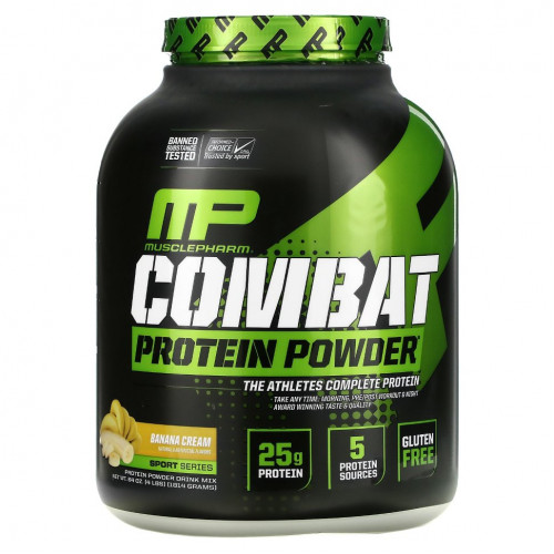 MusclePharm, Combat Protein Powder, протеиновый порошок, со вкусом бананового крема, 1814 г (4 фунта)