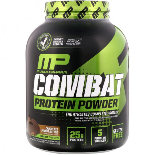 MusclePharm, Белковый порошок Combat Protein Powder, со вкусом шоколада и арахисового масла, 1814 г (4 фунта)