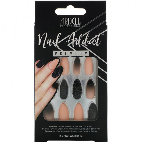 Ardell, Nail Addict Premium, Черный стержень и розовый омбре, 0,07 унции (2 г)