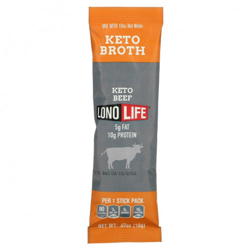 Lonolife, Keto Broth, говядина, 4 пакетика, 76 г (2,68 унции)