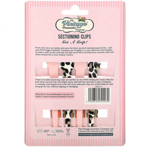 The Vintage Cosmetic Co., Sectioning Clips, Pink, 4 Clips