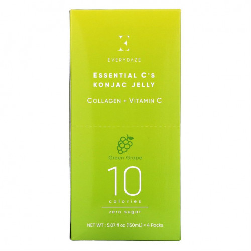 Everydaze, Essential C's Konjac Jelly, зеленый виноград, 4 пакетика по 5,07 жидких унций (150 мл) каждый