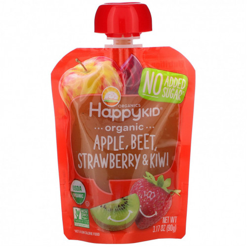 Happy Family Organics, Happy Kid, органическое яблоко, свекла, клубника и киви, 4 пакетика по 90 г (3,17 унции)