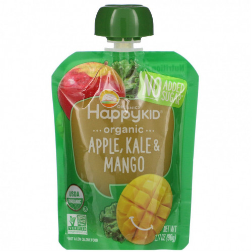 Happy Family Organics, Happy Kid, органическое яблоко, капуста и манго, 4 пакетика по 90 г (3,17 унции)