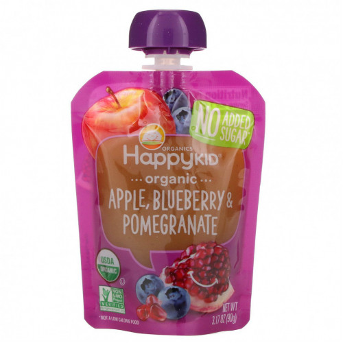 Happy Family Organics, Happy Kid, Organic Apple, Blueberry & Pomegranate, 4 Pouches, 3.17 oz (90 g) Each