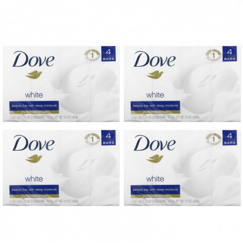 Dove, Мыло Beauty Bar, глубокое увлажнение, белое, 4 шт., По 106 г (3,75 унции)