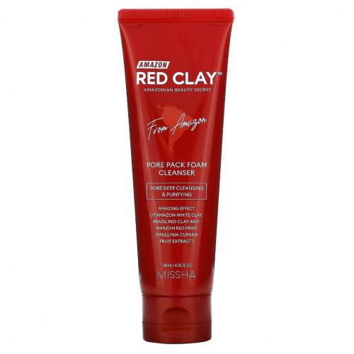 Missha, Amazon Red Clay, очищающая пенка для очищения пор, 120 мл (4,05 жидк. Унции)