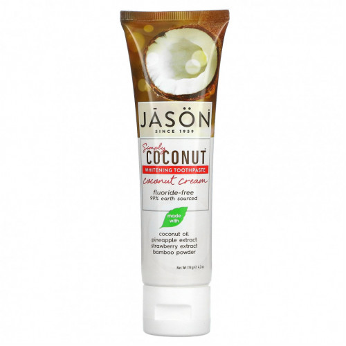 Jason Natural, Simply Coconut, отбеливающая зубная паста, кокосовый крем, 119 г (4,2 унции)