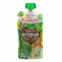 Happy Family Organics, Organics Happy Tot, «Вкусные овощи», органическое пюре из шпината, яблок, батата и киви, 120 г