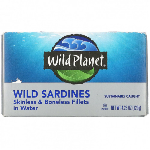 Wild Planet, Дикие сардины, филе без кожи и костей в воде, 120 г (4,25 унции)