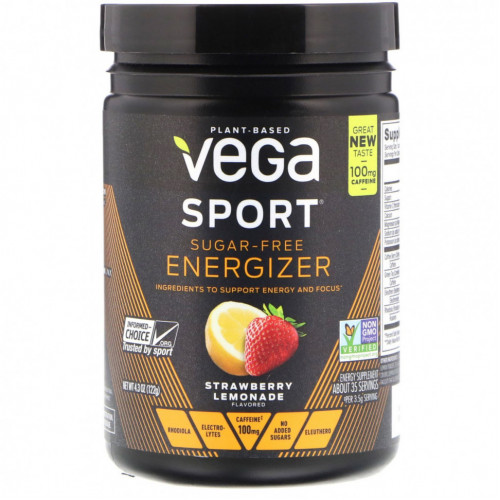 Vega, Energizer без сахара, клубничный лимонад, 122 г (4,3 унции)