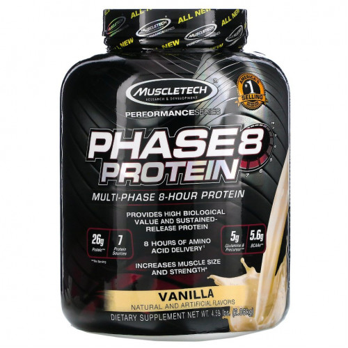 Muscletech, Серия Performance, Phase8, многофазный 8-часовой белок, со вкусом ванили, 2,09 кг (4,60 фунта)