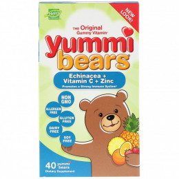 Hero Nutritional Products, Yummi Bears, эхинацея + витамин С + цинк, 40 жевательных мишек