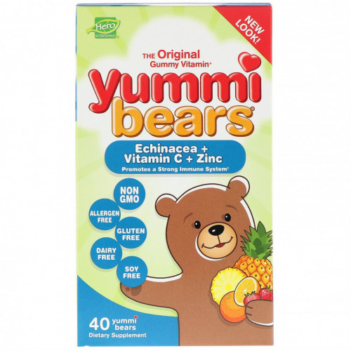 Hero Nutritional Products, Yummi Bears, эхинацея + витамин С + цинк, 40 жевательных мишек