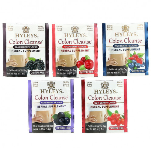 Hyleys Tea, Colon Cleanse, ассорти из коллекций чая, без кофеина, 42 чайных пакетика в фольгированных пакетиках, по 1,5 г (0,05 унции)