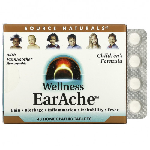 Source Naturals, Wellness, боль в ухе, 48 гомеопатических таблеток