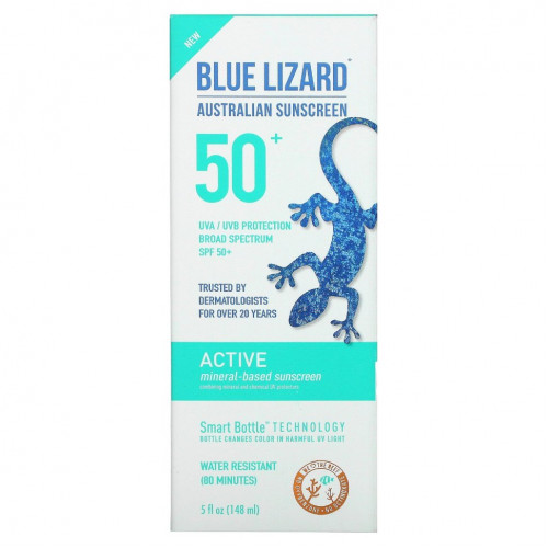 Blue Lizard Australian Sunscreen, Active, солнцезащитный лосьон на минеральной основе с SPF 50+, 148 мл (5 жидк. унций)