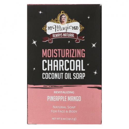 My Magic Mud, Moisturizing Charcoal, мыло с кокосовым маслом, восстанавливающее действие с ананасом и манго, 141,7 г (5 унций)