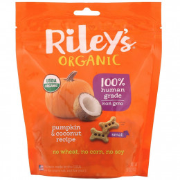 Riley’s Organics, Лакомства для собак, маленькая косточка, рецепт с тыквой и кокосом, 142 г (5 унций)