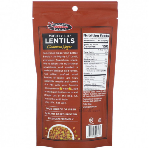 Seapoint Farms, Mighty Lil 'Lentils, коричный сахар, 142 г (5 унций)