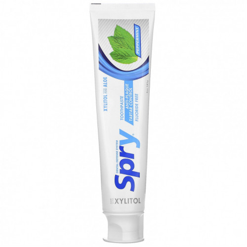 Xlear, Spry Toothpaste, Anti-Plaque Tartar Control, Fluoride Free, Natural Peppermint, 5 oz (141 g)