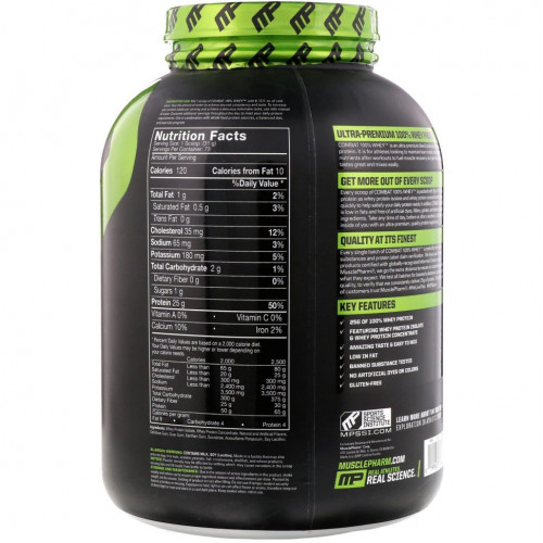 MusclePharm, Combat 100% Whey Protein, Baunilha, 5 lbs (2269 g)