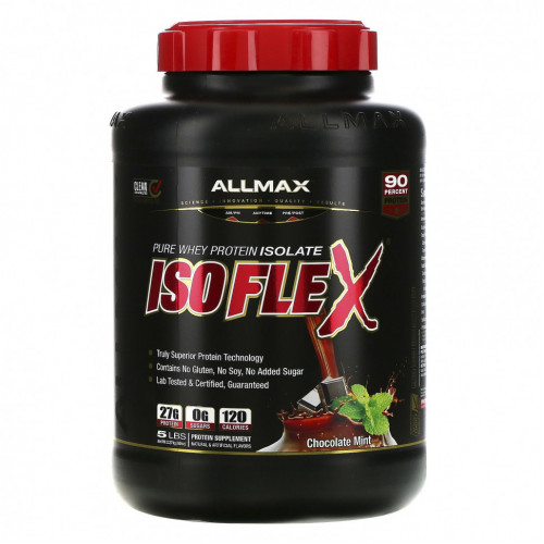 ALLMAX Nutrition, Isoflex, чистый изолят сывороточного белка (фильтрация ИСБ частицами, заряженными ионами), со вкусом шоколада и мяты, 2,27 кг (5 фунтов)