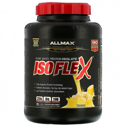 ALLMAX Nutrition, Isoflex, чистый изолят сывороточного белка (фильтрация ИСБ частицами, заряженными ионами), со вкусом банана, 2,27 кг (5 фунтов)