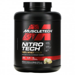 Muscletech, Nitro Tech, 100% Whey Gold, смесь сывороточных пептидов и изолята, французская ваниль, 2,27 кг (5 фунтов)