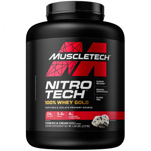 Muscletech, Nitro Tech, 100% Whey Gold, сывороточный протеин, печенье с кремом, 2,27 кг (5 фунтов)