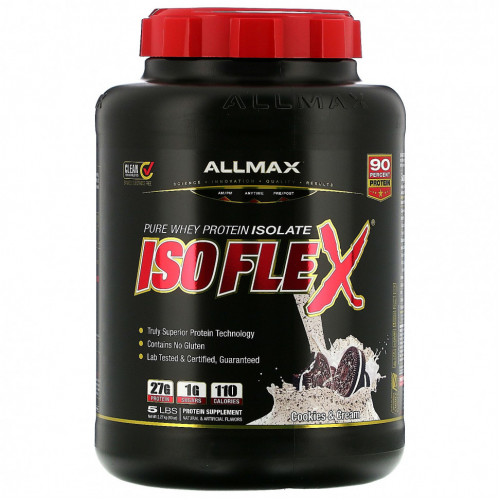 ALLMAX Nutrition, Isoflex, 100% чистый изолят сывороточного белка (фильтрация ИСБ частицами, заряженными ионами), со вкусом печенья и сливок, 2,27 кг (5 фунтов)