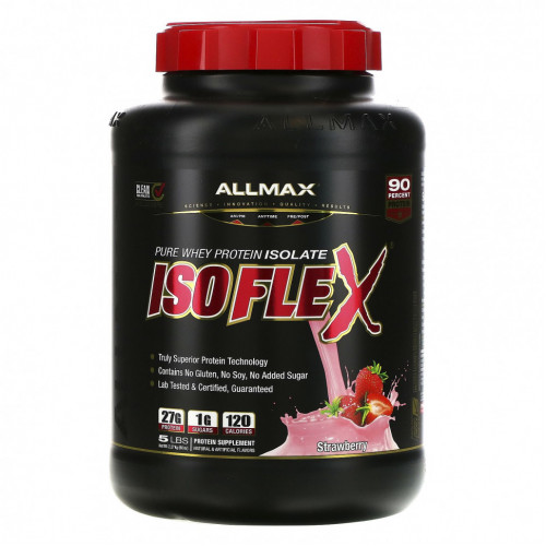 ALLMAX Nutrition, Isoflex, 100% ультра чистый изолят сывороточного протеина (технология ионной фильтрации), клубника, 5 фунтов (2,27 кг)