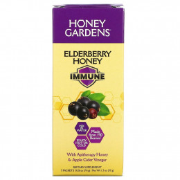 Honey Gardens, Мед из бузины, для иммунитета, 5 пакетиков по 7,4 г (0,26 унции)