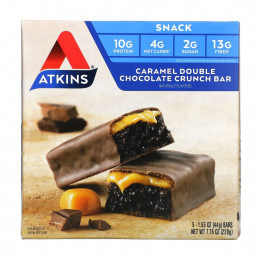 Atkins, Snack, хрустящий батончик для перекуса, карамель и двойной шоколад, 5 штук по 44 г (1,55 унции)