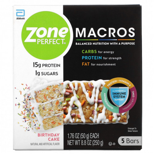 ZonePerfect, MACROS Bars, праздничный торт, 5 батончиков, 50 г (1,76 унции)