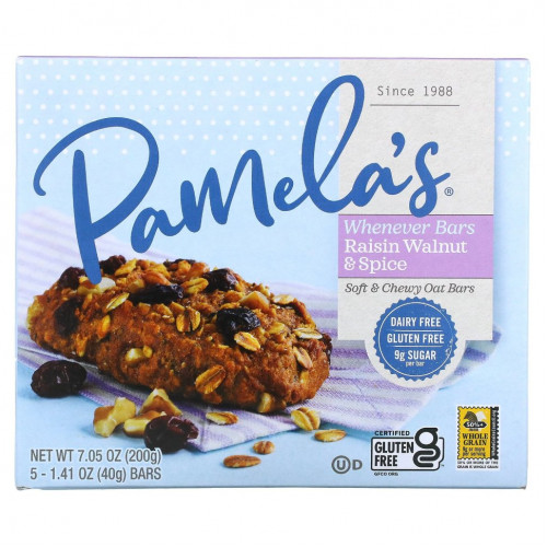 Pamela's Products, Whe Since Bars, овсяные, изюмные и ореховые специи, 5 батончиков по 40 г (1,41 унции)