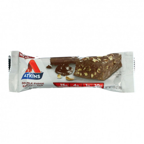 Atkins, Protein Meal Bar, шоколадный батончик с двойной помадкой, 5 батончиков, 48 г (1,69 унции)