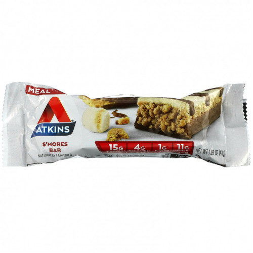 Atkins, Protein Meal Bar, батончик S'mores, 5 батончиков, 48 г (1,69 унции)